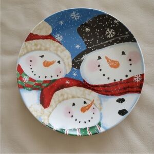 MSI Vintage Ceramic Three Snowman winter Holiday Plate 8.5”